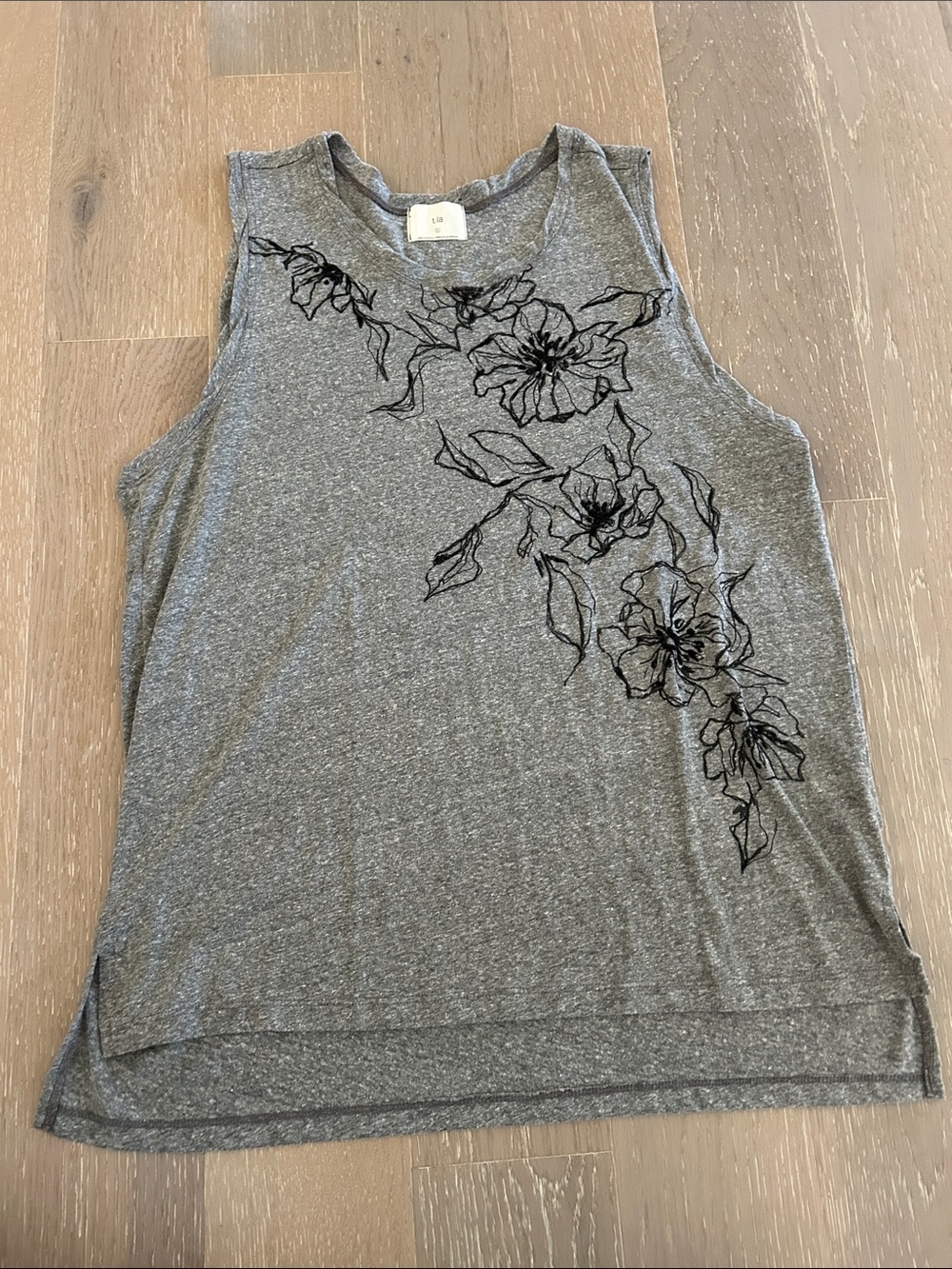 Anthropologie Gray Tank Top with Black Floral Outline
